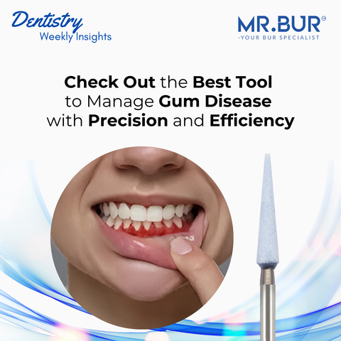 Discover Mr. Bur soft tissue trimming ceramic powder bur, the best tool for managing gum disease with precision and efficiency.