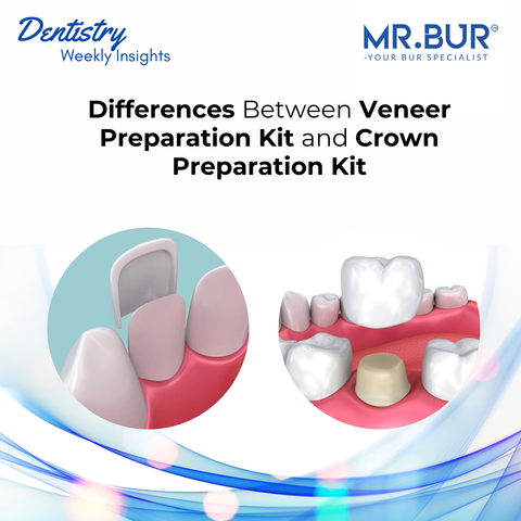 Mr. Bur veneer preparation kits focus on minimal enamel reduction, while crown preparation kits ensure deeper cuts and stable margins for secure crown placement.