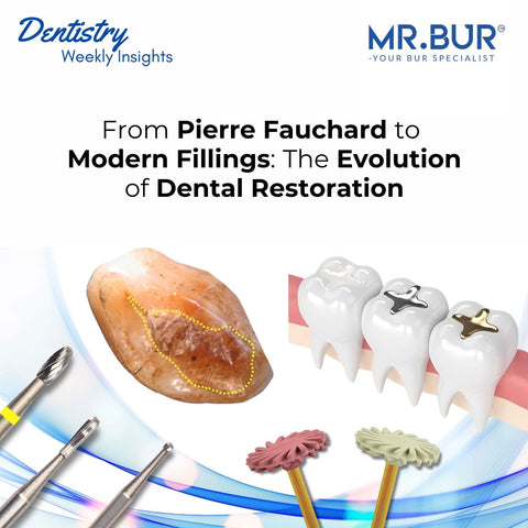 Mr. Bur explores the evolution of dental fillings from Pierre Fauchard’s innovations to modern Mr. Bur carbide bur techniques for precise cavity preparation.