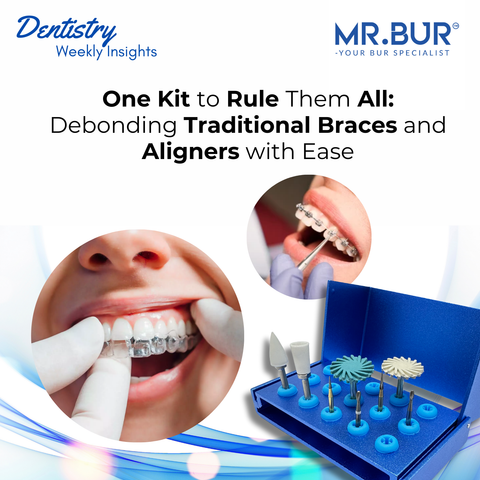 Mr. Bur Debonding Kit PROMAX is the ultimate solution for debonding traditional braces and aligners, ensuring efficient adhesive removal and enamel protection.