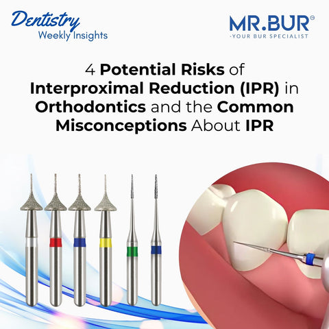 Cover page highlighting 4 Potential Risks of Interproximal Reduction IPR in Orthodontics and Common Misconceptions addressing key concerns and misunderstandings surrounding IPR procedures with Mr. Bur IPR One Slice Kit.