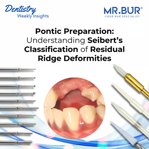 Pontic preparation techniques using Seibert’s classification of residual ridge deformities, Mr. Bur Soft Tissue burs provide precise solutions for ridge augmentation and optimal prosthetic outcomes