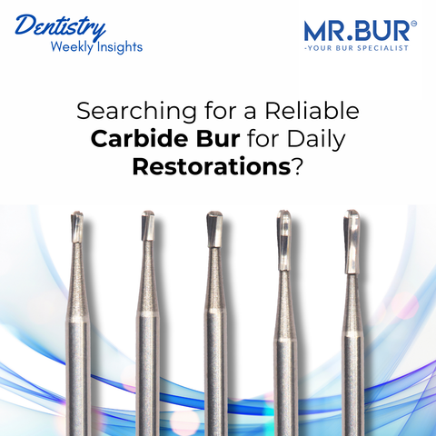 Mr Bur 330 carbide burs displayed for dentists seeking reliable cutting performance for daily restorative procedures.
