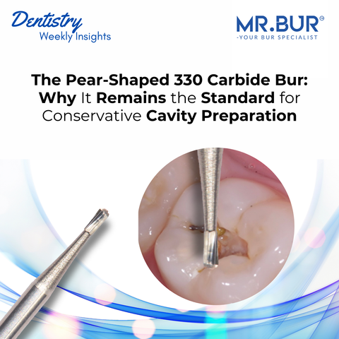 Mr. Bur pear shaped carbide bur FG designed for precise cavity preparation and efficient dentin cutting in restorative dentistry.