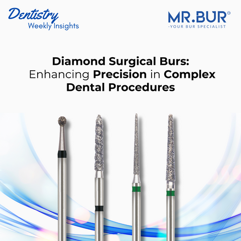 Image showing Diamond Surgical Burs from Mr. Bur, enhancing precision in complex dental procedures, designed for efficient cutting and reduced tissue trauma.