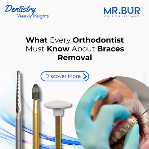 Image showing Mr. Bur's premium dental bur used by orthodontists for precise and efficient braces removal, ensuring a smooth dental procedure.