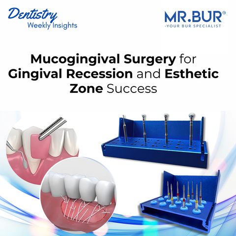 Mr. Bur mucogingival surgery for gingival recession ensures stability and esthetic zone success, using surgical kits for precise tissue management, root coverage, and predictable periodontal outcomes.