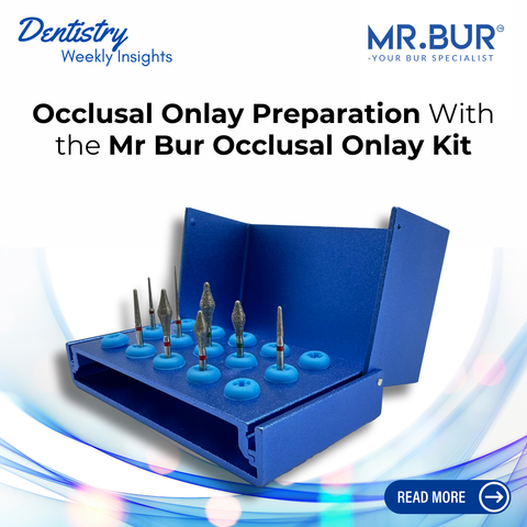 Mr. Bur Occlusal Onlay Kit displayed for occlusal onlay preparation, featuring precision diamond burs designed for enamel preservation, smooth depth control, and anatomical accuracy in restorative dentistry.