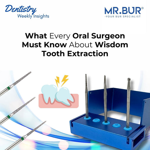Mr. Bur Tooth Sectioning Diamond Bur for precise crown and root sectioning in wisdom tooth extraction, designed for deep access, smooth cuts, and minimal surgical trauma.