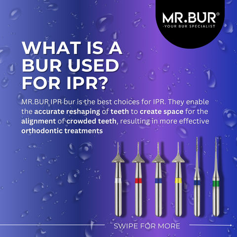 This picture explain what is a bur used for IPR, Mr Bur IPR bur is the best ipr bur choices selling more than 1 million pieces, enable the accurate reshaping of teeth to create space for the alignment of crowded teeth from 0.3mm to 0.5 mm, resulting in more effective orthodontic treatments