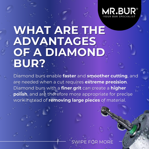 High quality Mr Bur diamond burs with varieties of shapes & sizes that able to use on multiple dental procedure and high cutting precision for smoother cutting including cavity preparation, crown cutting and endo access.