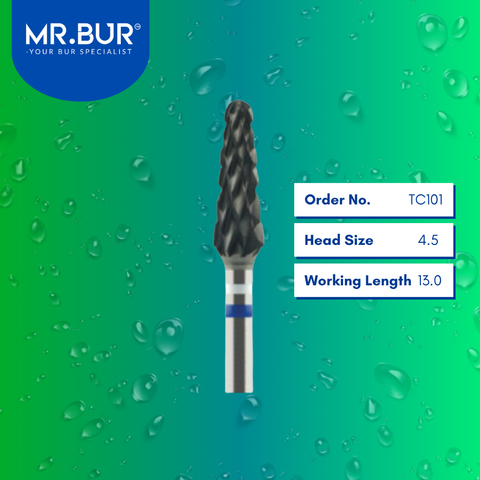 Mr. Bur TC101 CVD Coated Cross Cut Standard Tungsten Carbide Bur for Plaster is ideal for 3D acrylic denture work, denture technique, plastering, prosthodontics, and restorative procedures.