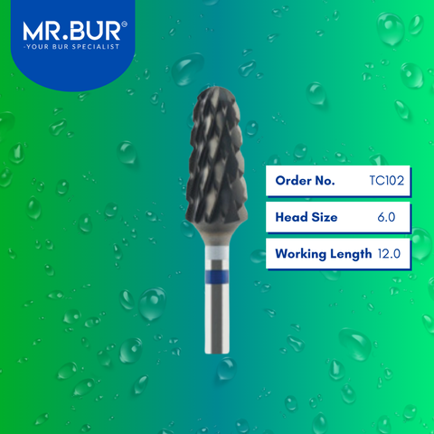 Mr. Bur TC102 CVD Coated Cross Cut Standard Tungsten Carbide Bur for Plaster is ideal for 3D acrylic denture work, denture technique, plastering, prosthodontics, and restorative procedures.