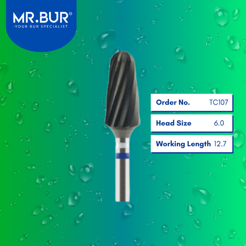 Mr. Bur TC107 CVD Coated Plain Cut Standard Tungsten Carbide Bur for Plaster is ideal for plastering, restorative work, prosthodontic procedures, denture technique, and 3D acrylic denture applications.