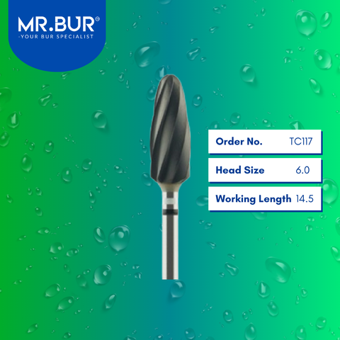 Mr. Bur TC117 CVD Coated Plain Cut Super Coarse Tungsten Carbide Bur for Plaster is ideal for plastering, restorative work, prosthodontics, denture technique, and 3D acrylic denture procedures.