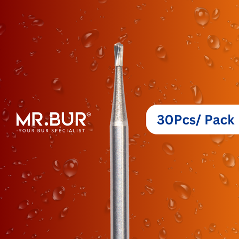 Enhance dental care with Mr. Bur 30pcs Pear Carbide Bur FG for amalgam removal, anterior/posterior teeth, cavity prep, composite filling, crown removal, endo access, occlusal reduction, oral surgery, and trimming.