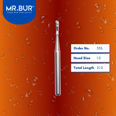 Mr. Bur 331L Pear Carbide Dental Bur FG is used in multiple dental procedures, ideal for amalgam removal, anterior and posterior teeth, cavity preparation, composite filling, crown removing, endo access, occlusal reduction, oral surgery, removing decay/debris, trimming, and separation.