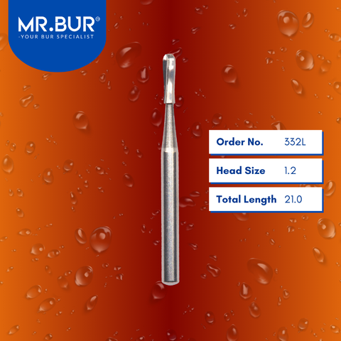 Mr. Bur 332L Pear Carbide Dental Bur FG is used in multiple dental procedures, ideal for amalgam removal, anterior and posterior teeth, cavity preparation, composite filling, crown removing, endo access, occlusal reduction, oral surgery, removing decay/debris, trimming, and separation.