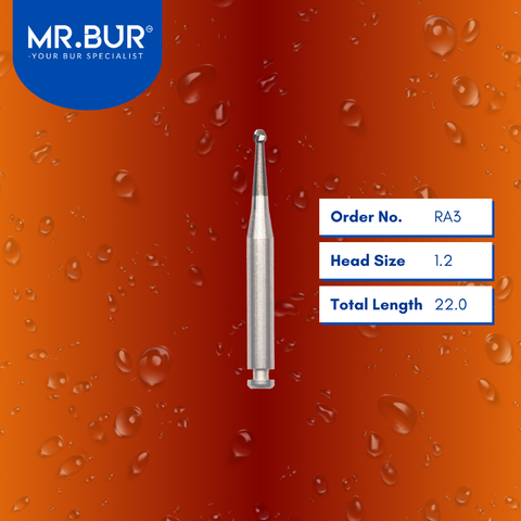 Mr. Bur RA 3 Round Carbide Bur RA 22mm is used in multiple dental procedures, ideal for removing large amounts of tooth decay, cavity preparation, endo access, composite filling, and trimming, suitable for anterior and posterior teeth.