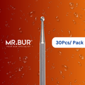 Optimize dental care with Mr. Bur 30pcs Round Ball Carbide Bur FG for anterior/posterior teeth, cavity prep, composite filling, endo access, decay removal, sectioning wisdom teeth, and trimming.