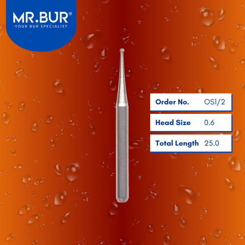 Mr. Bur OS1/2 Round Ball Carbide Bur FG 25mm is used in multiple dental procedures, ideal for anterior and posterior teeth, cavity preparation, composite filling, endo access, removing decay and debris, sectioning wisdom teeth, separating teeth, trimming, and preparation.