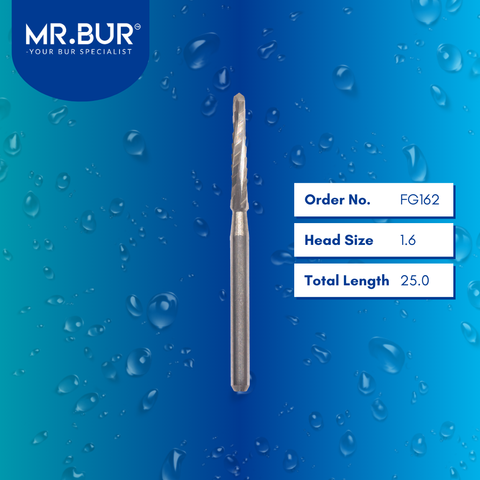 Mr. Bur FG162 Lindemann Bur FG Bone Cutting is recommended for use with reverse air or electrical handpieces and is ideal for bone cutting, bone grafting, sectioning wisdom teeth, and separating teeth.