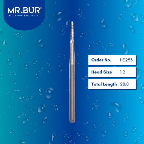 Mr. Bur HE253 Lindemann Bur FG Bone Cutting is recommended for use with reverse air or electrical handpieces and is ideal for bone cutting, bone grafting, sectioning wisdom teeth, and separating teeth.