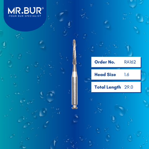 Mr. Bur RA162 Surgical Carbide Lindemann Bone Cutting Dental Bur RA is recommended for use with reverse air or electrical handpieces and is ideal for bone cutting, bone grafting, sectioning wisdom teeth, and separating teeth.