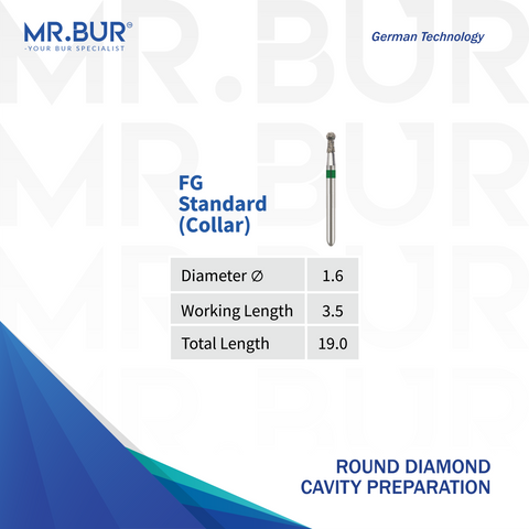 Mr Bur round collar diamond bur use for cavity preparation.