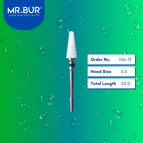 Mr. Bur VAL-13 Ceramic Polisher for Valplast and Flexible Dentures is ideal for denture technique, orthodontic, prosthodontic, restorative work, retainer technique, and suitable for pediatric use.