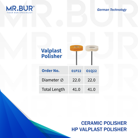 Mr. Bur Ceramic Polisher HP Valplast Polisher ensures smooth, precise polishing for Valplast dentures, enhancing durability, aesthetics, and patient comfort.