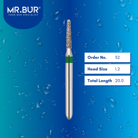 Mr. Bur 849 tapered round end diamond bur 32 are tools used in multiple dental procedures. ISO 806 314 197 534 012 FG, Their tapered round end heads are ideal for for effective crown and bridge preparation, chamfer margin preparation, and trimming and preparation for all composite materials. 