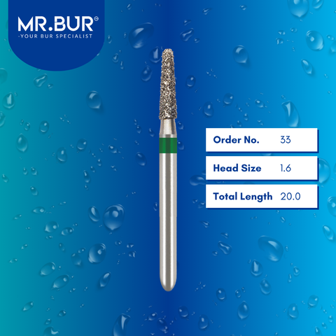 Mr. Bur 849 tapered round end diamond bur 33 are tools used in multiple dental procedures. ISO 806 314 197 534 016 FG, Their tapered round end heads are ideal for for effective crown and bridge preparation, chamfer margin preparation, and trimming and preparation for all composite materials. 