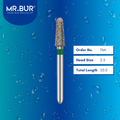 Mr. Bur 849 tapered round end diamond bur 76A are tools used in multiple dental procedures. ISO 806 314 197 534 025 FG, Their tapered round end heads are ideal for for effective crown and bridge preparation, chamfer margin preparation, and trimming and preparation for all composite materials. 