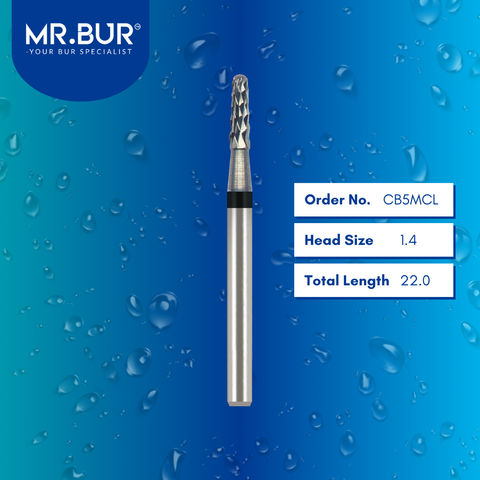 Mr. Bur CB5MCL Transmetal Carbide Bur FG Crown Cutter are tools used in dental procedures, ideal for breaking crowns with accurate straight lines, crown cutting, removing old crowns, and removing all ceramic, zirconia, PFM, and metal crowns.