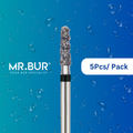 Optimize dental care with Mr. Bur 5pcs Hybrid Spiral Cool Cut Super Coarse Diamond Bur FG for crown cutting, precise straight lines, and quick removal of ceramic, zirconia, PFM, and metal crowns.