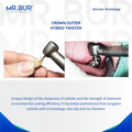 Mr. Bur Crown Cutter Hybrid Twister Super Coarse Diamond Bur FG ensures fast, precise crown removal with superior cutting efficiency and durability for optimal dental procedures.