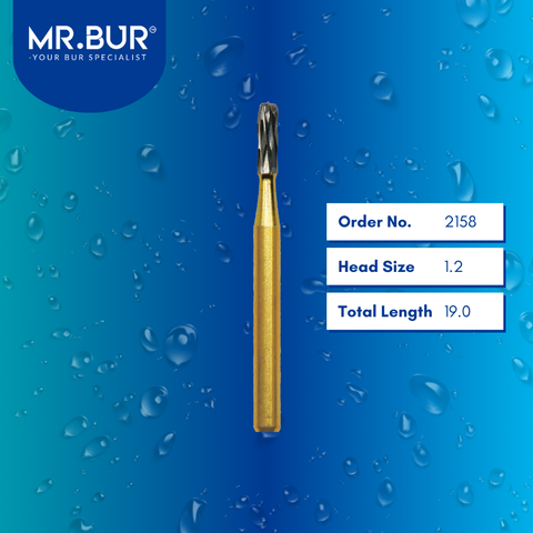 Mr. Bur 2158 Transmetal Carbide Bur FG Crown Cutter are tools used in dental procedures, ideal for breaking crowns with accurate straight lines, crown cutting, removing old crowns, and removing all ceramic, zirconia, PFM, and metal crowns.