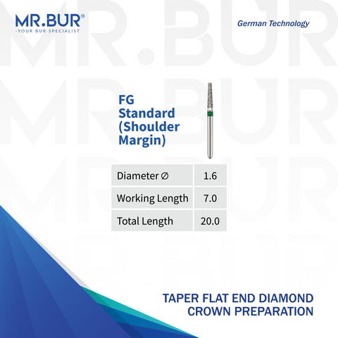 Mr Bur taper flat end bur use for cavity preparation on shoulder margin.