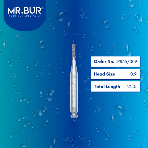 Mr. Bur R835/009 Contra Angle Cylinder Flat End Diamond Bur RA are tools used in multiple dental procedures, ideal for shaping, preparing teeth for restorations, crown placements, bulk material removal, cavity and crown preparation. Suitable for anterior and posterior teeth, caries removal, endo access, filling with composite, removing decay and debris, pediatric use, trimming, and preparation.