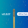 Enhance dental care with Mr. Bur 30pcs Gold Cylinder Round End Diamond Bur FG for anterior/posterior teeth, caries removal, cavity prep, endo access, composite filling, prophylaxis, decay removal, and trimming.