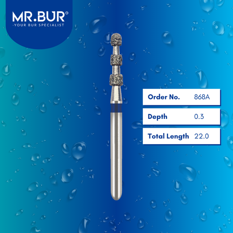 Mr. Bur 868A Depth Marker Veneer Preparation Diamond Bur FG are tools used in multiple dental procedures, ideal for 0.3mm, 0.4mm, and 0.5mm depth marking, with 3 rings, crown preparation, and veneer preparation.