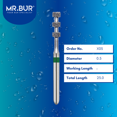  Mr. Bur Depth Marker Veneer Preparation Diamond Bur 5pcs FG X05, 0.5mm, designed for precise depth control, controlled enamel reduction, and accurate veneer preparation for esthetic restorations.