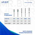 Image showing another five variants of Mr. Bur Depth Marker Veneer Preparation Diamond Bur FG ensures precise veneer preparation with accurate depth control, enhancing restoration fit, aesthetics, and enamel conservation.