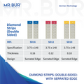 Mr Bur Diamond IPR Strips, double-sided with serrated edge, designed for precise interproximal enamel reduction and controlled space creation in orthodontics better than Komet Diamond Strips.