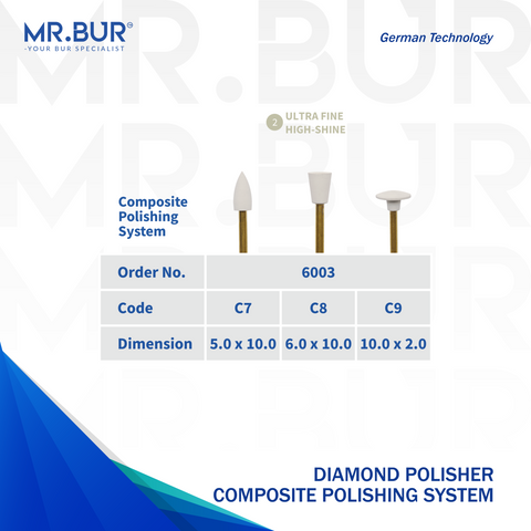 Image showing another three variants of Mr. Bur Ceramics Polishing Diamond Polisher 6003 delivers precise, high-gloss finishing for ceramic restorations, ensuring smooth surfaces and optimal aesthetics.