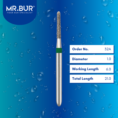 Mr. Bur 852 tapered round end diamond bur 32A are tools used in multiple dental procedures. ISO 806 314 199 534 010 FG, Their tapered round end heads are ideal for for effective crown and bridge preparation, chamfer margin preparation, and trimming and preparation for all composite materials. 
