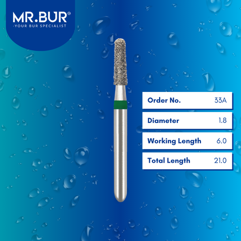 Mr. Bur 852 tapered round end diamond bur 33A are tools used in multiple dental procedures. ISO 806 314 199 534 018 FG, Their tapered round end heads are ideal for for effective crown and bridge preparation, chamfer margin preparation, and trimming and preparation for all composite materials. 
