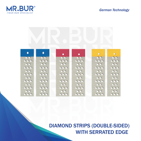 Best Mr Bur Diamond IPR Strips, double-sided with serrated edge, designed for precise interproximal enamel reduction and controlled space creation in orthodontics.