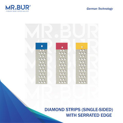 Best Mr Bur Diamond IPR Strips, single-sided with serrated edge, designed for precise interproximal enamel reduction and controlled space creation in orthodontics.